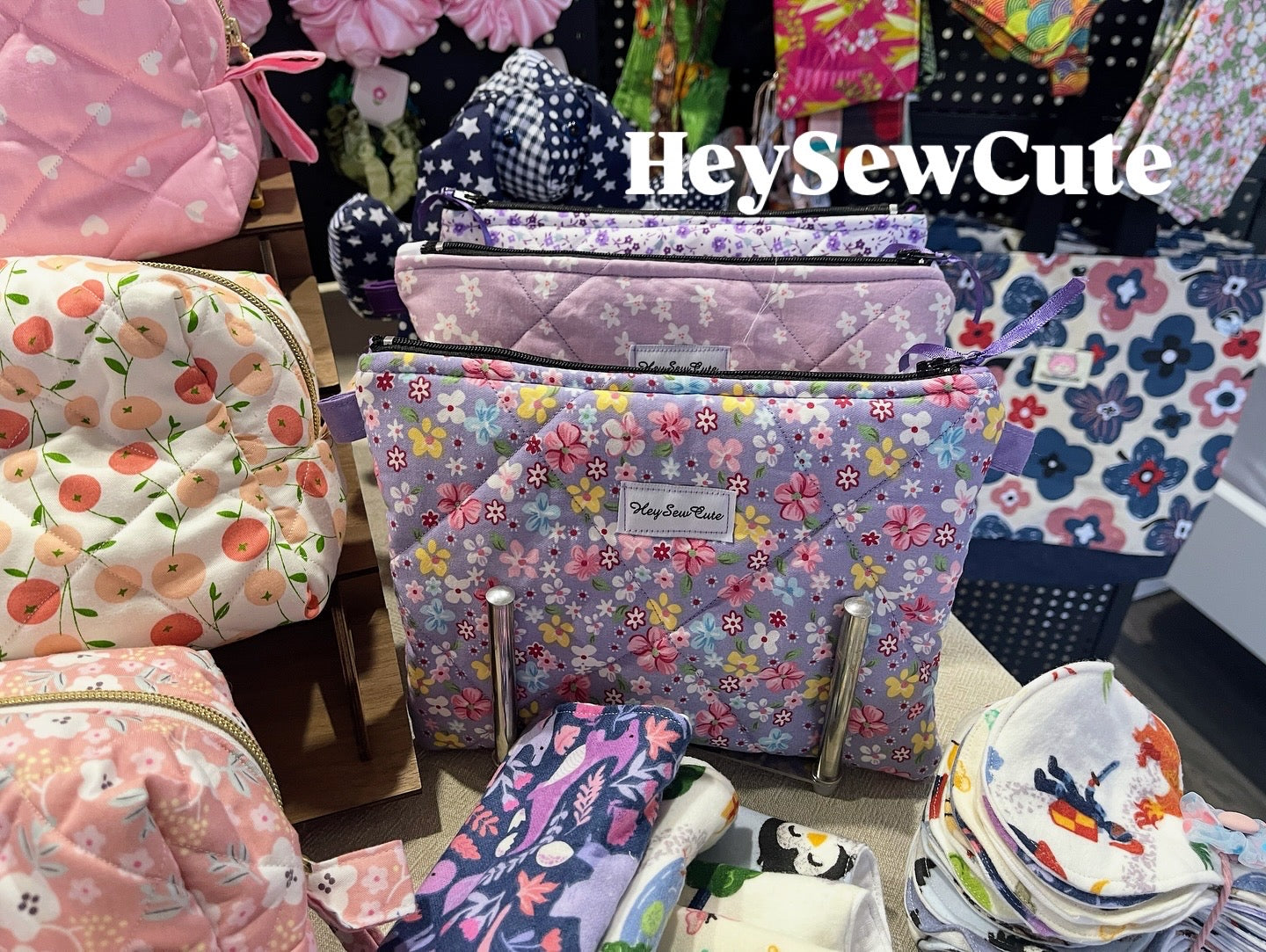 HeySewCute Quilted Pouch – Purple Blossom Edition