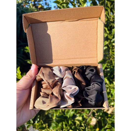 🖤 Soft Silky Scrunchie Set – 4 Neutral Shades