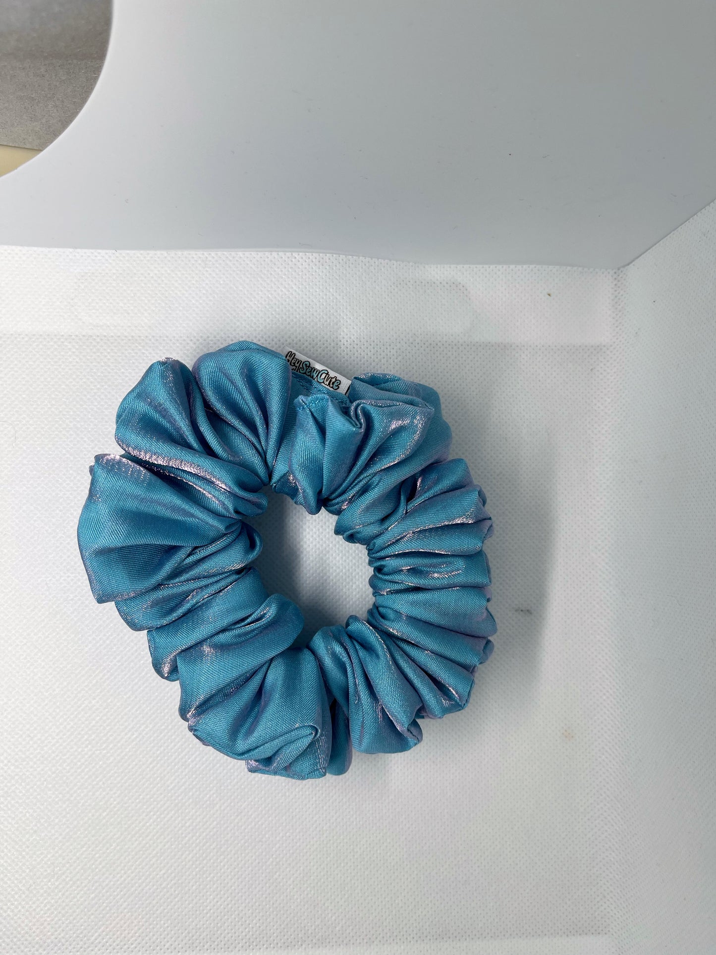 HeySewCute Shimmer Blue Large Scrunchie handmade in NZ