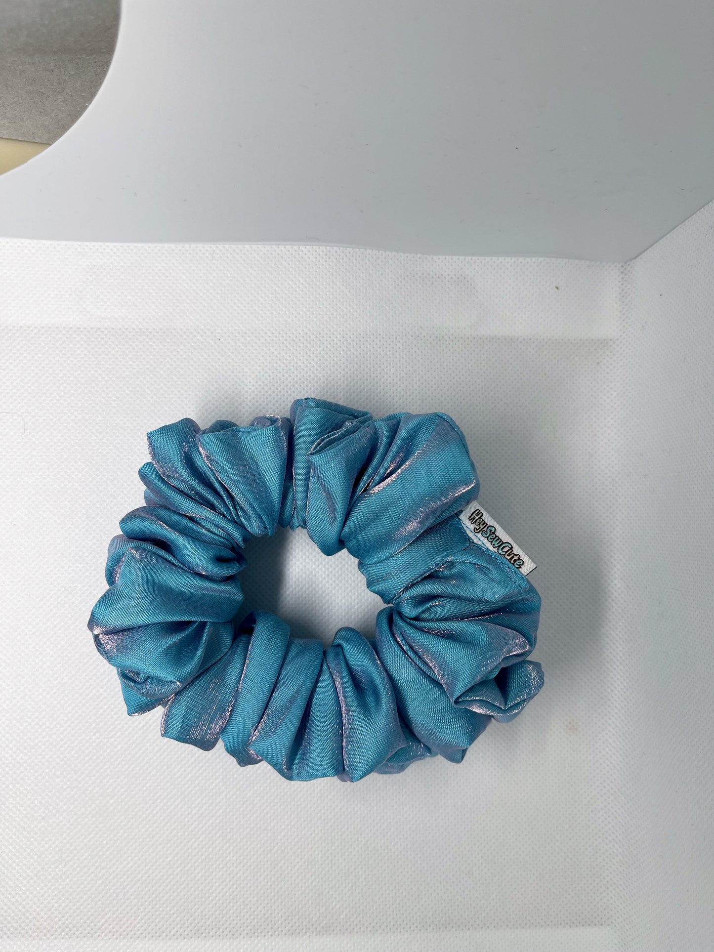 HeySewCute Shimmer Blue Large Scrunchie handmade in NZ