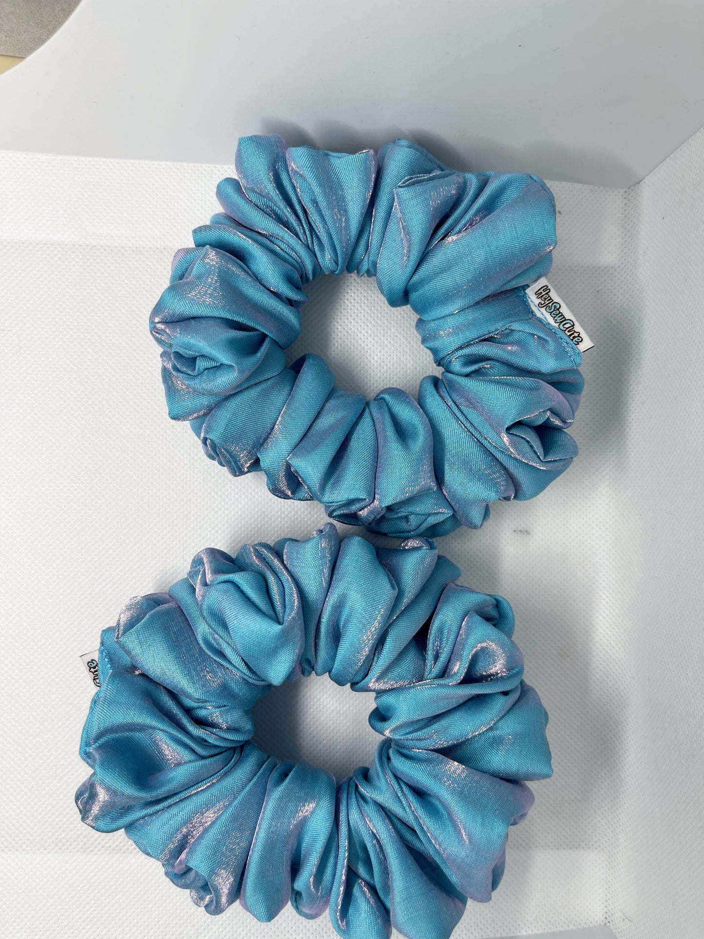 HeySewCute Shimmer Blue Large Scrunchie handmade in NZ