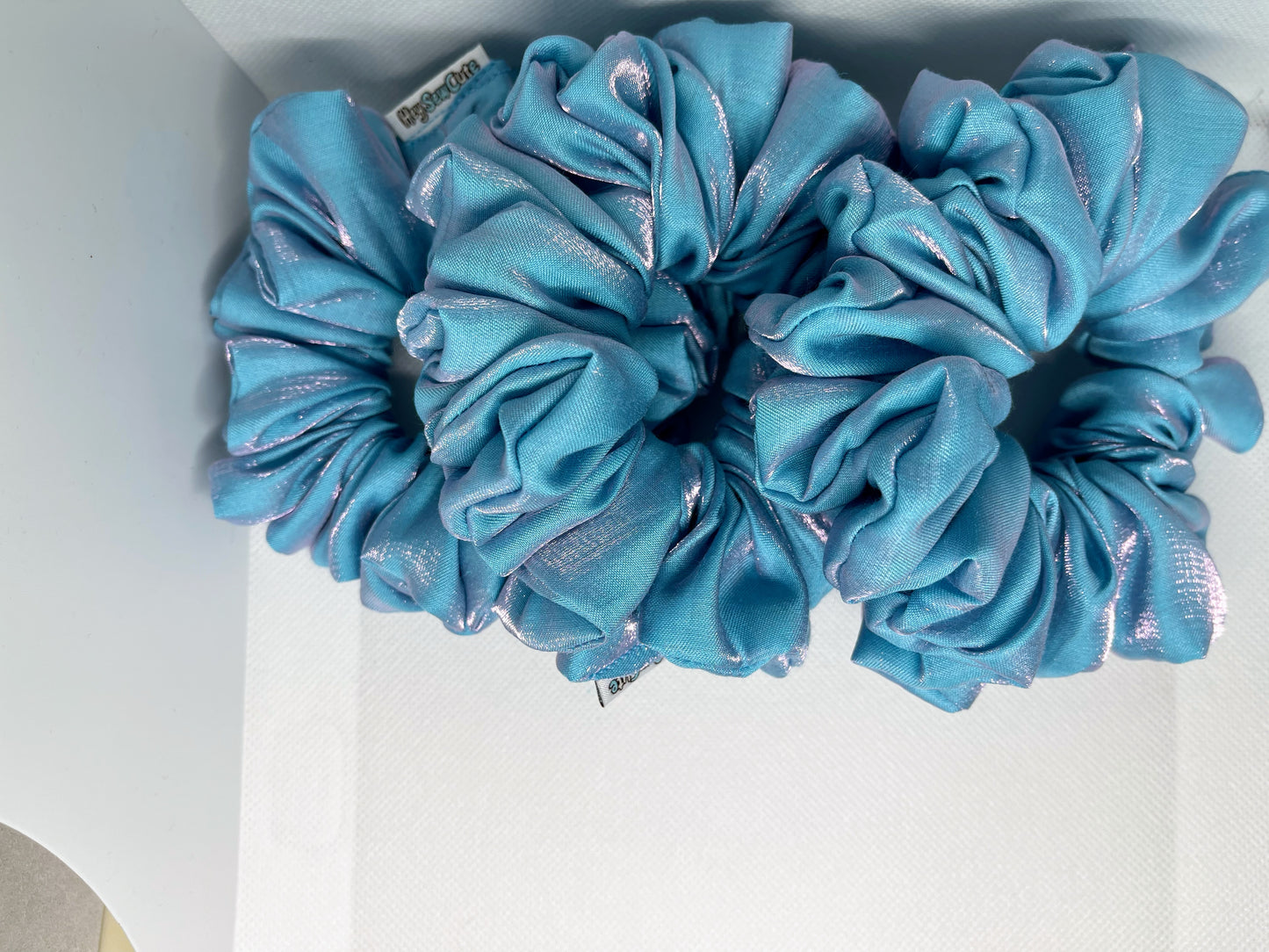 HeySewCute Shimmer Blue Large Scrunchie handmade in NZ
