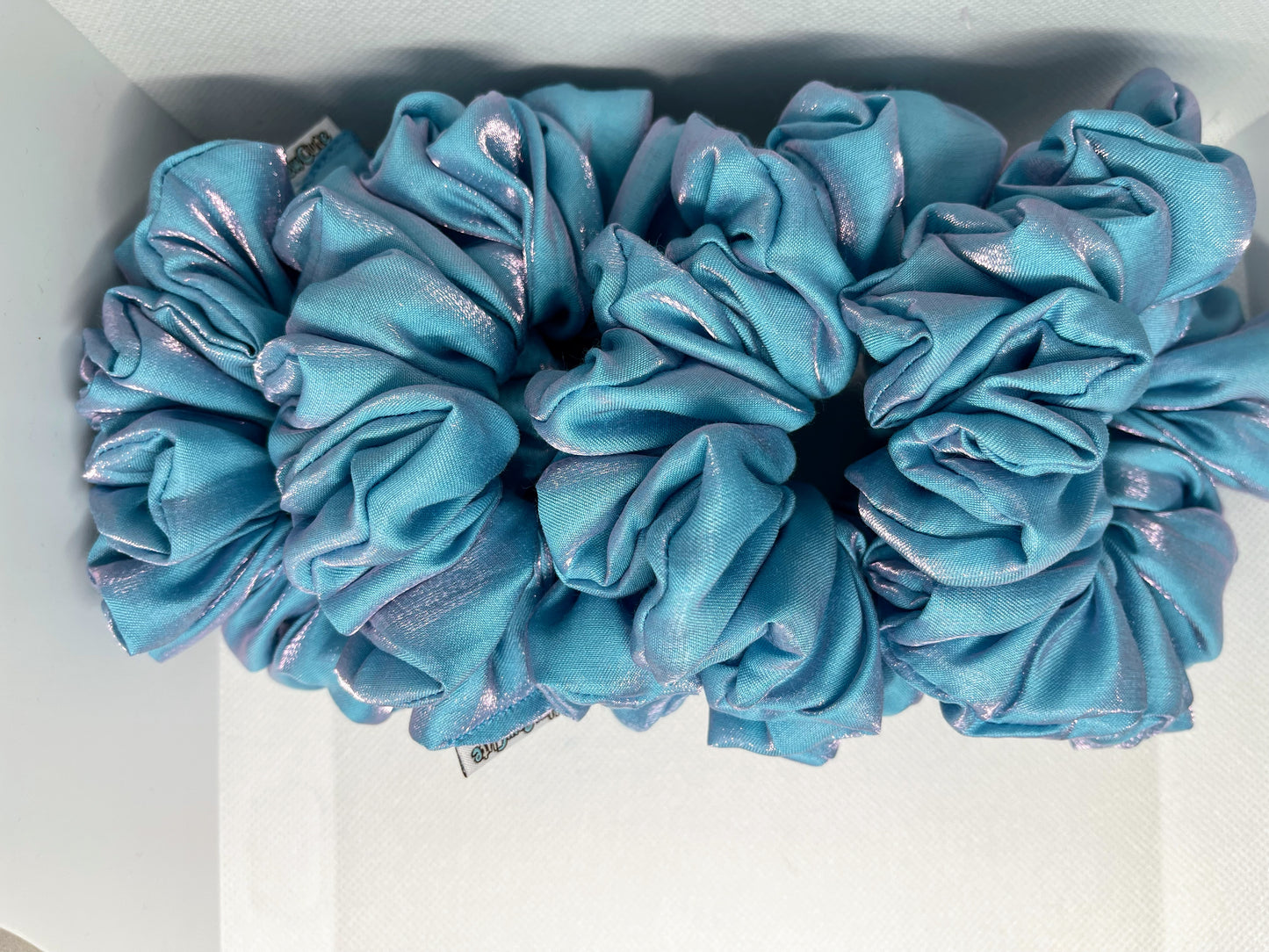 HeySewCute Shimmer Blue Large Scrunchie handmade in NZ