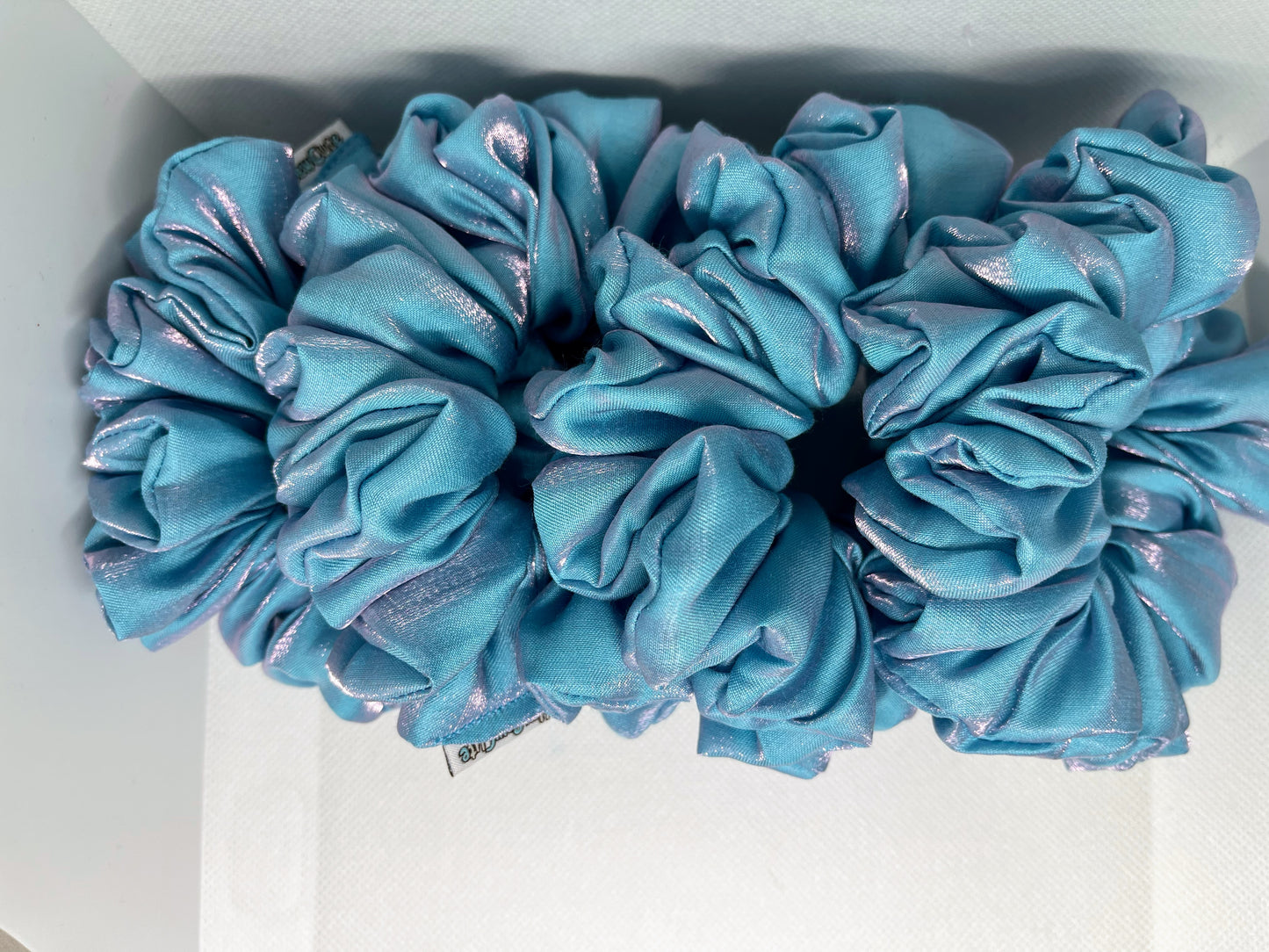 HeySewCute Shimmer Blue Large Scrunchie handmade in NZ