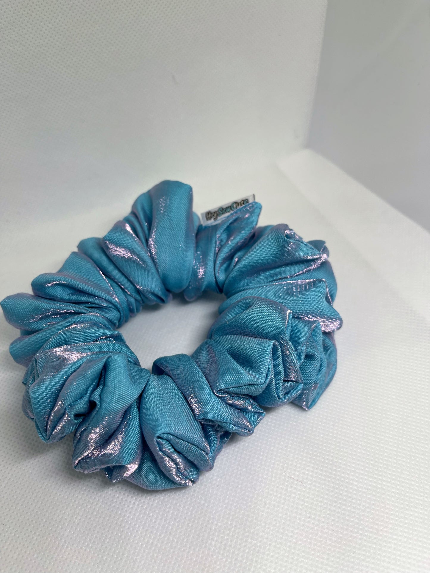 HeySewCute Shimmer Blue Large Scrunchie handmade in NZ