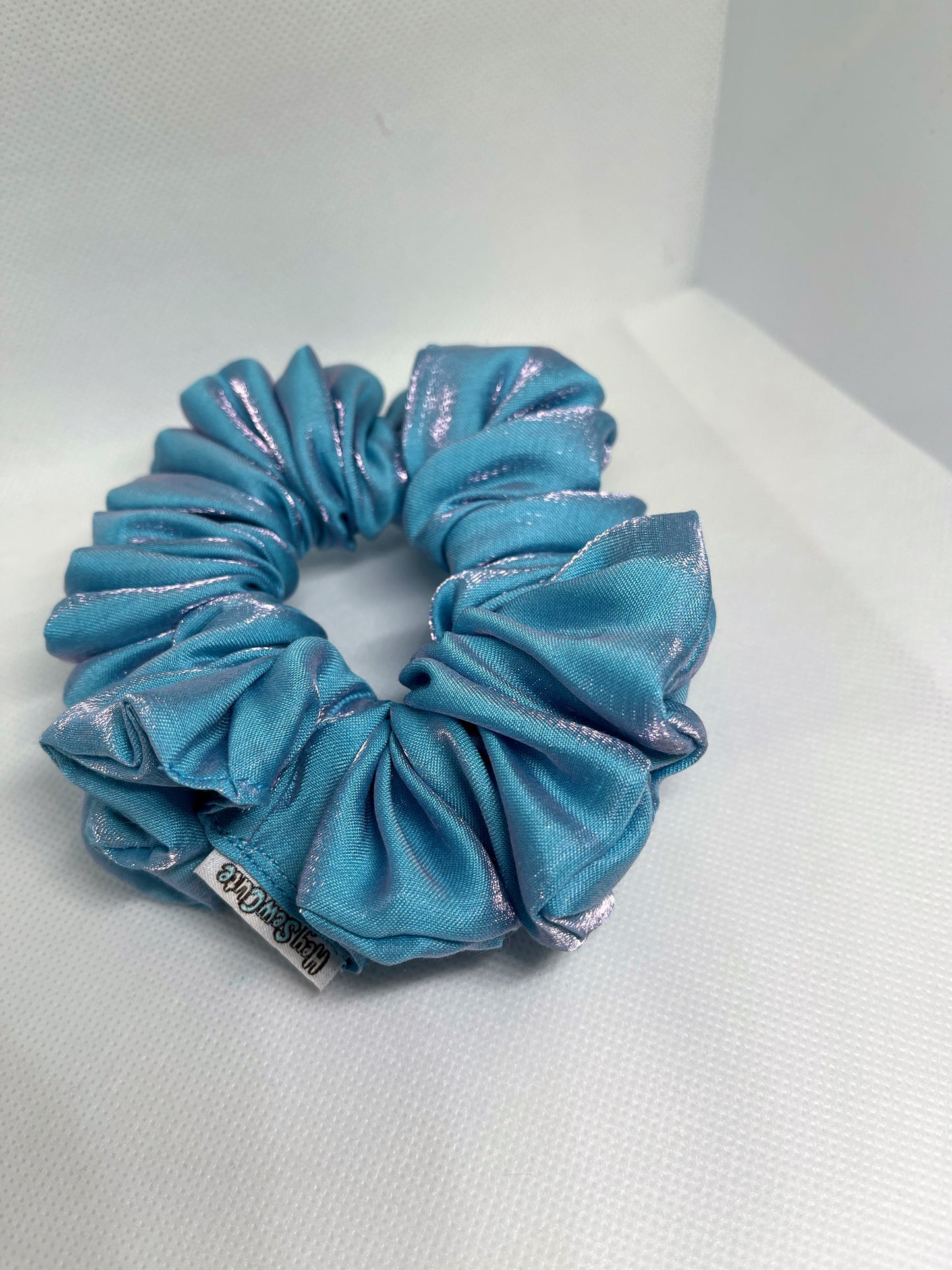 HeySewCute Shimmer Blue Large Scrunchie handmade in NZ