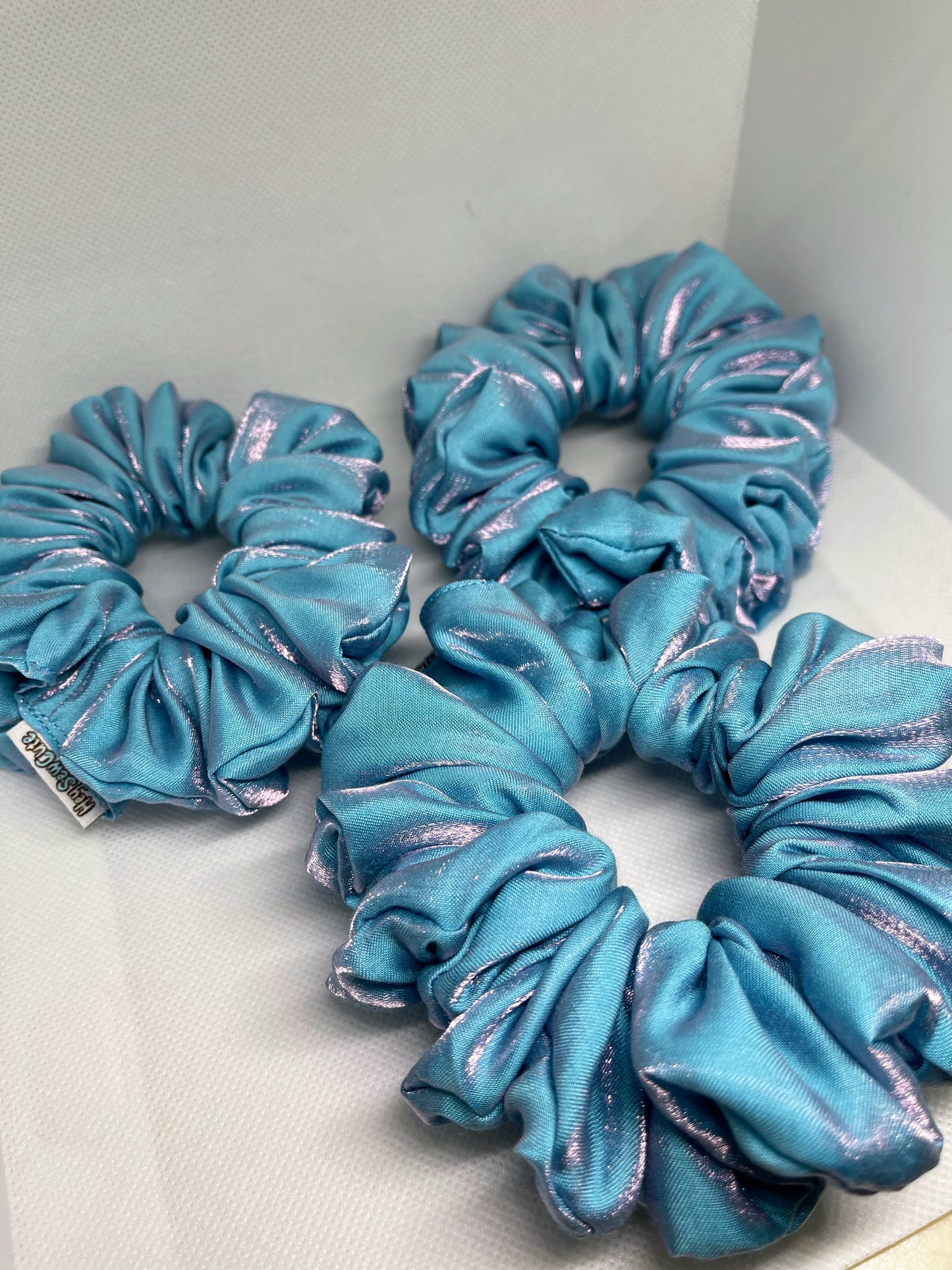 HeySewCute Shimmer Blue Large Scrunchie handmade in NZ