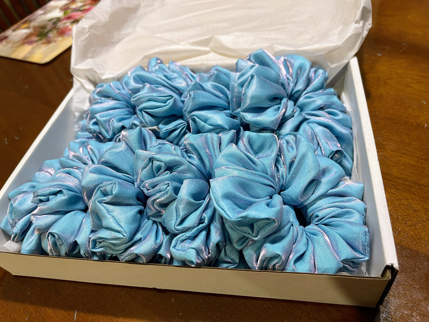 HeySewCute Shimmer Blue Large Scrunchie handmade in NZ