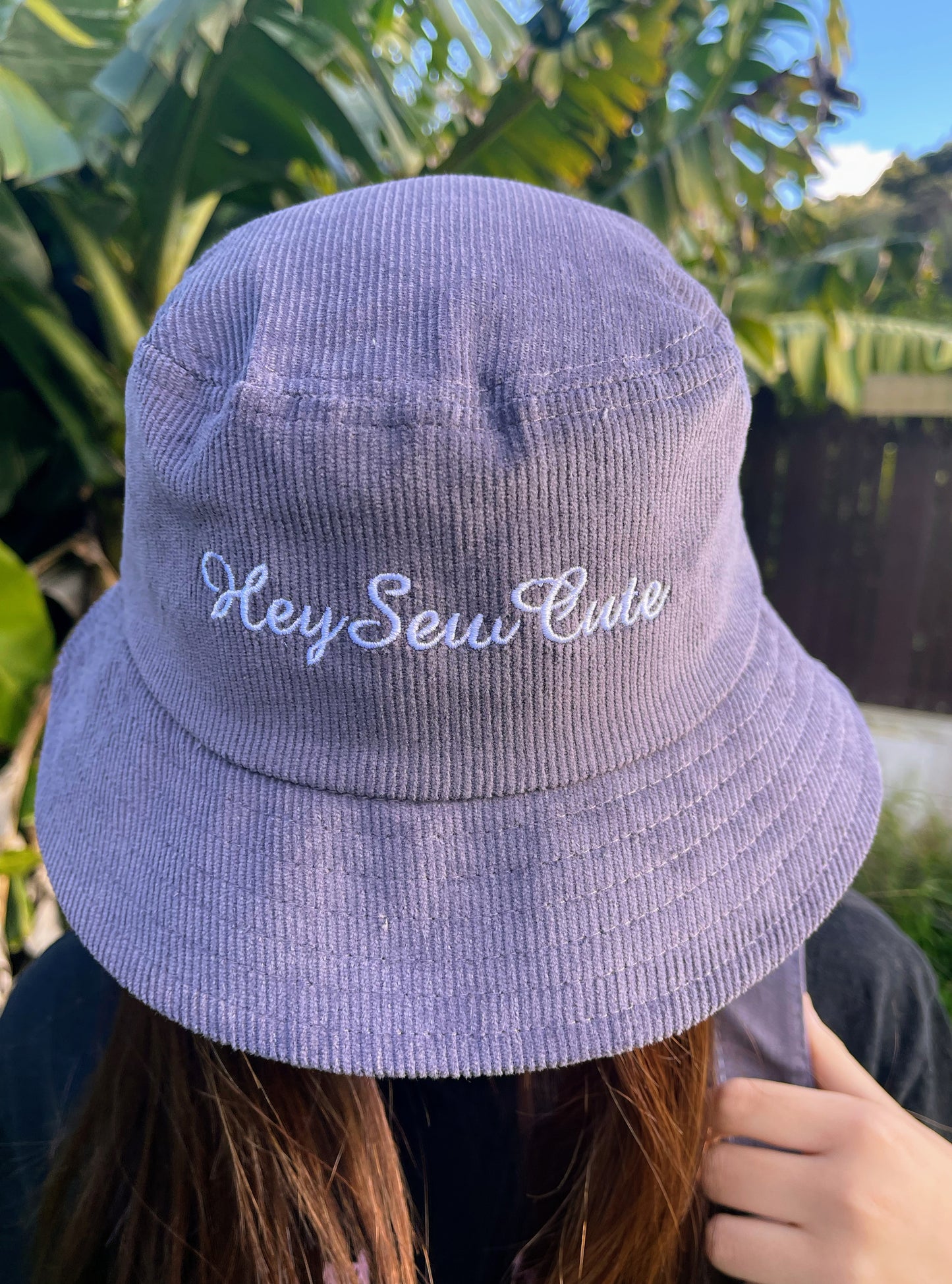 HeySewCute Embroidered Corduroy Bucket Hat – Loose Fit