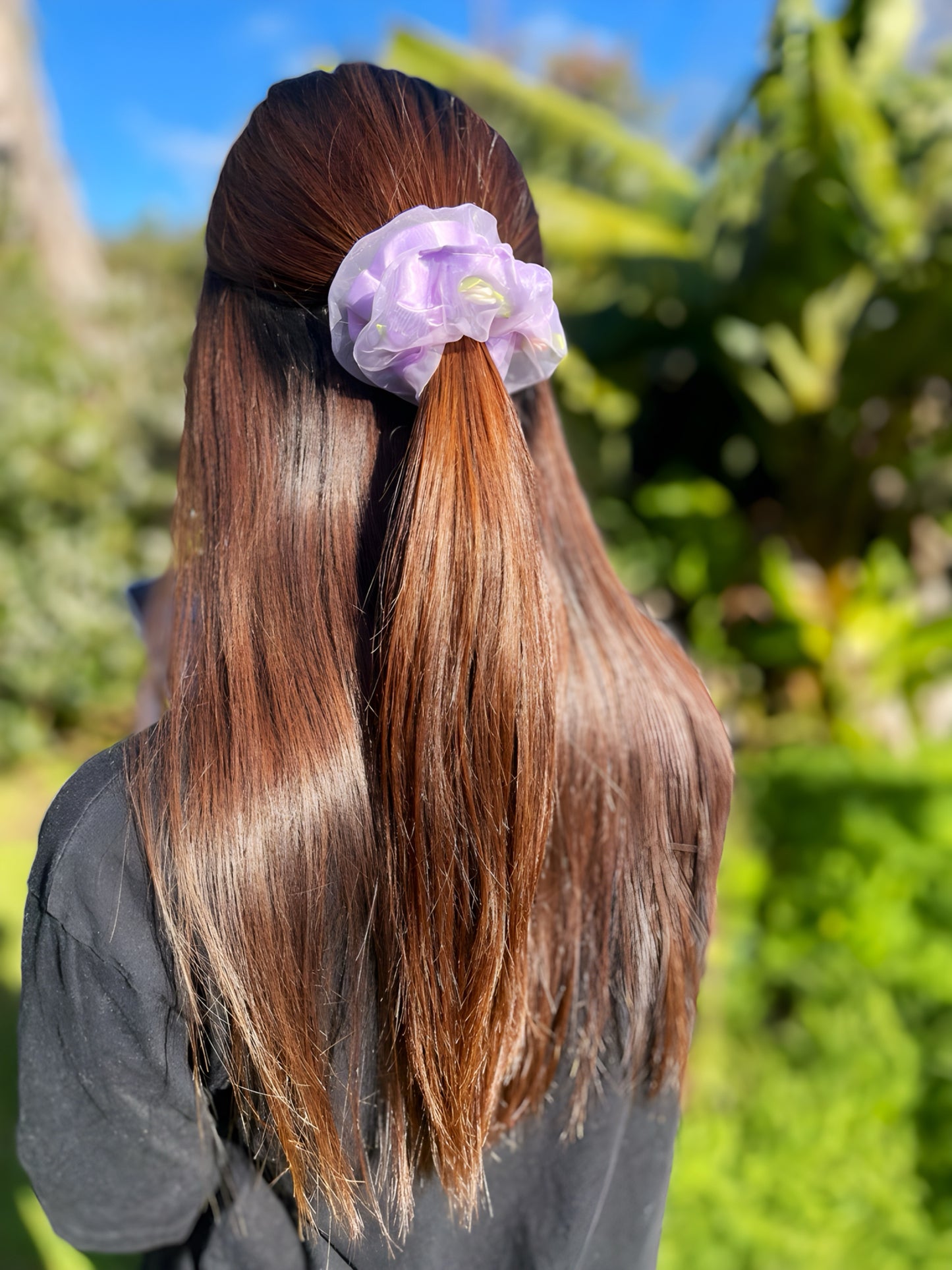 Rose Garden Scrunchie – Soft Organza Floral Hair Tie