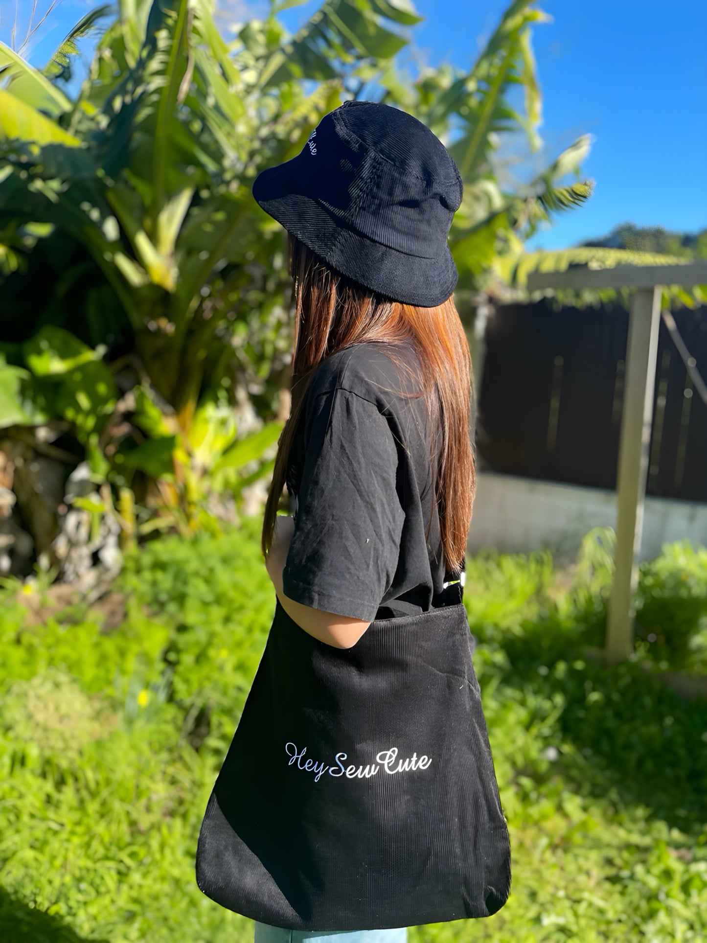 HeySewCute Embroidered Corduroy Bucket Hat – Loose Fit
