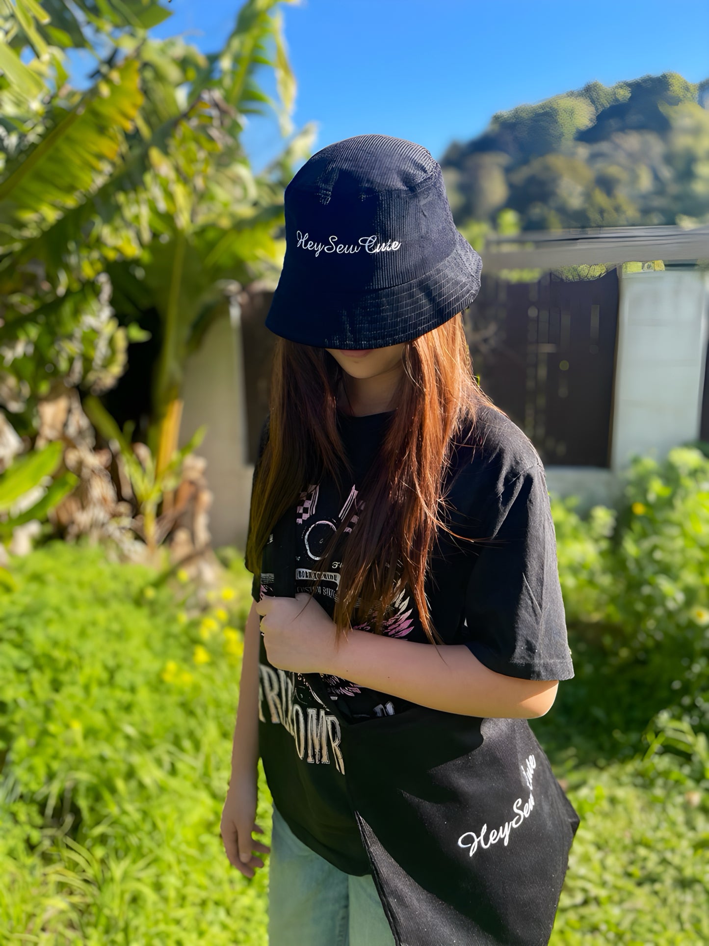 HeySewCute Embroidered Corduroy Bucket Hat – Loose Fit