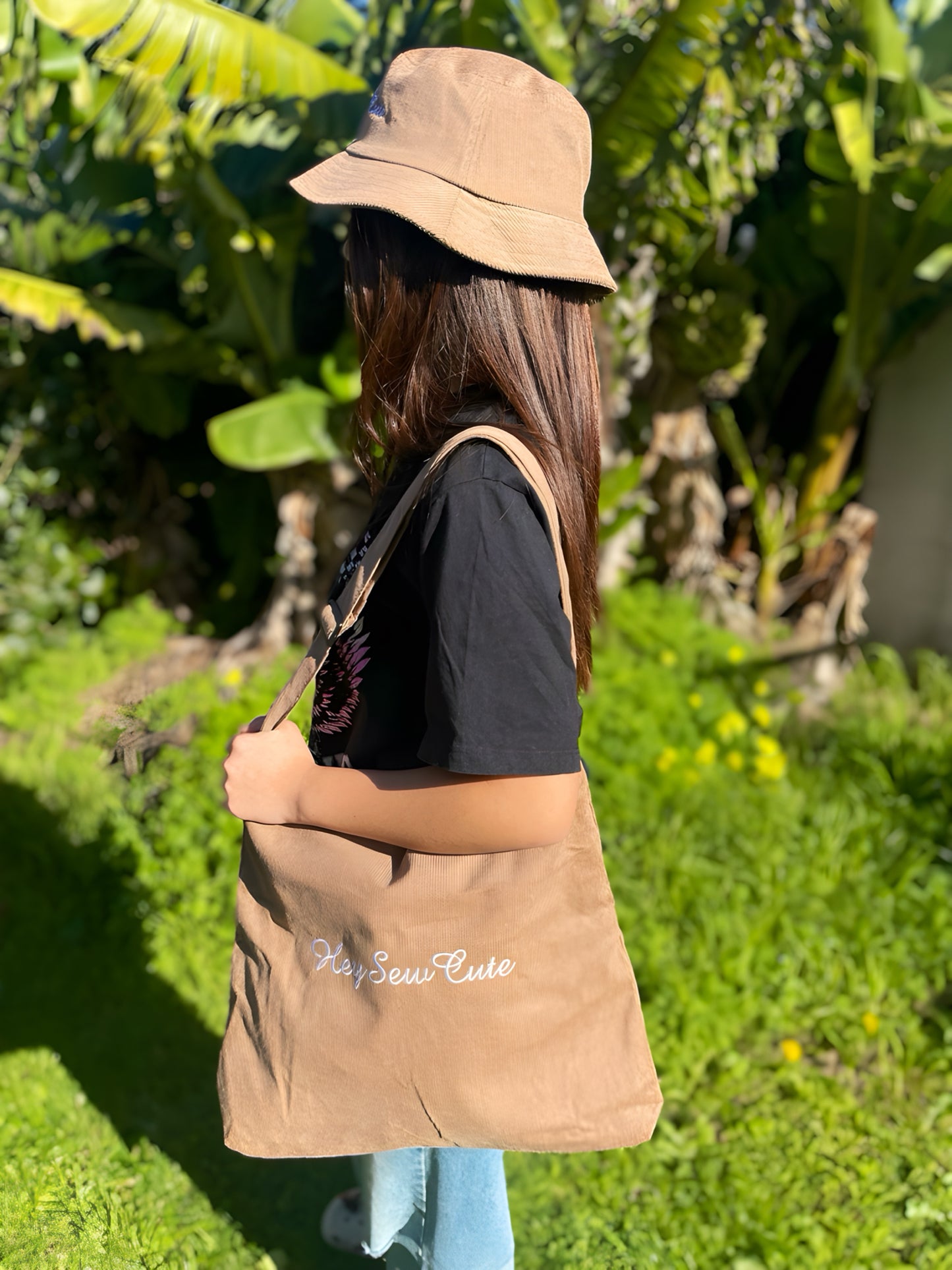 HeySewCute Embroidered Corduroy Bucket Hat – Loose Fit