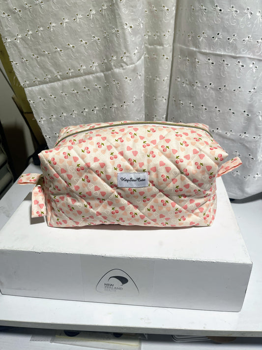 Berry Hearts Quilted Makeup Bag by HeySewCute