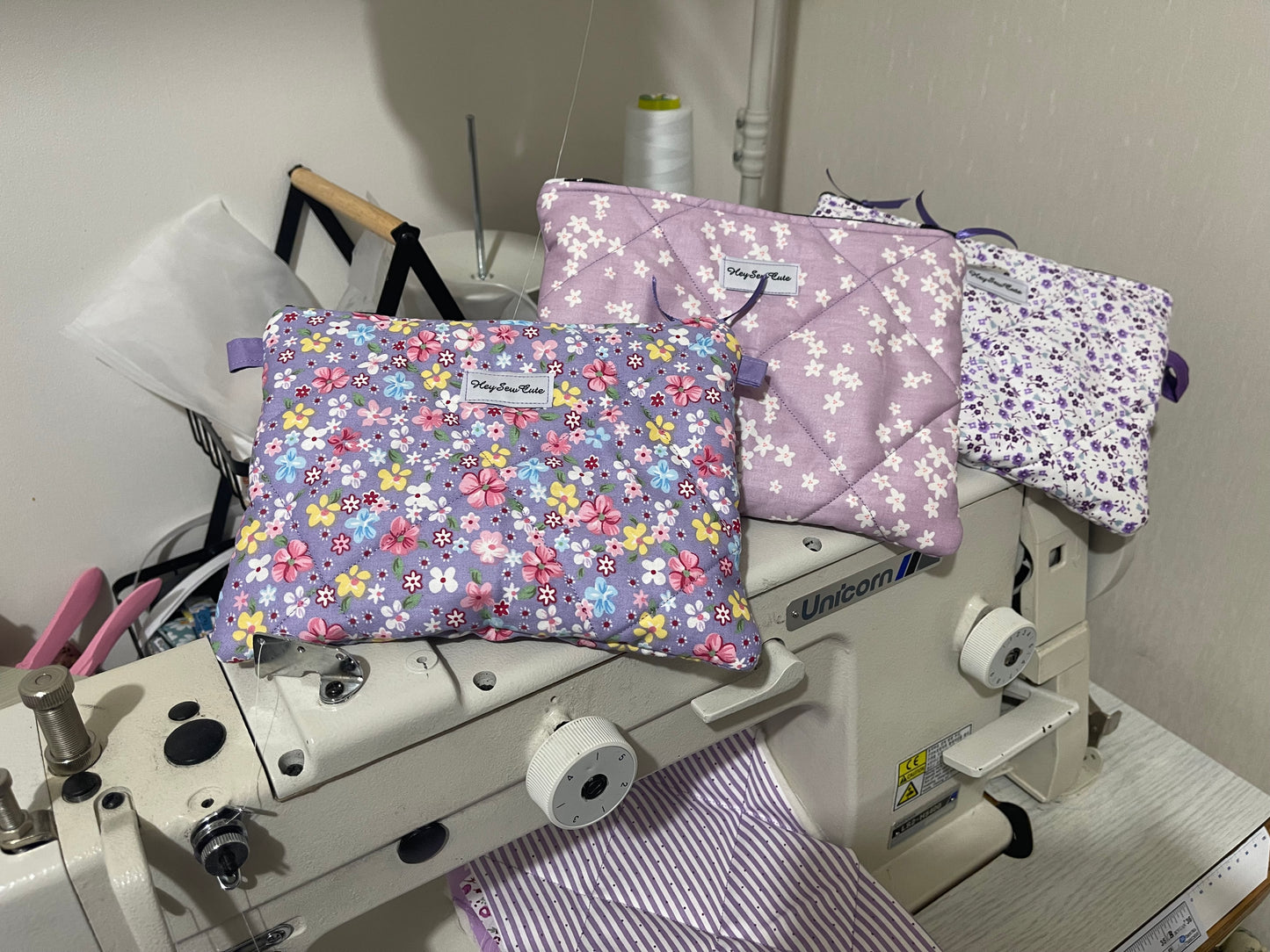 HeySewCute Quilted Pouch – Purple Blossom Edition