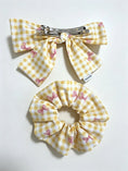 Load image into Gallery viewer, Gingham Ribbon Large Scrunchie & Hair Bow Clip Set