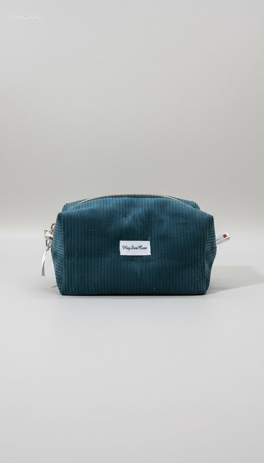 HeySewCute XL Corduroy Makeup Bag – White Cherry Lining