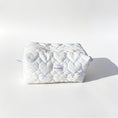 Load image into Gallery viewer, Light Blue Quilted Makeup Bag – Heart Cosmetic Pouch