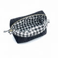 Load image into Gallery viewer, Black corduroy makeup bag with black gingham lining by HeySewCute