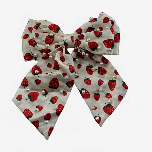 Strawberry Pearl Bow Hair Clip