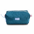 Load image into Gallery viewer, HeySewCute Corduroy Makeup Bag – Ocean Blue with Red Gingham Lining