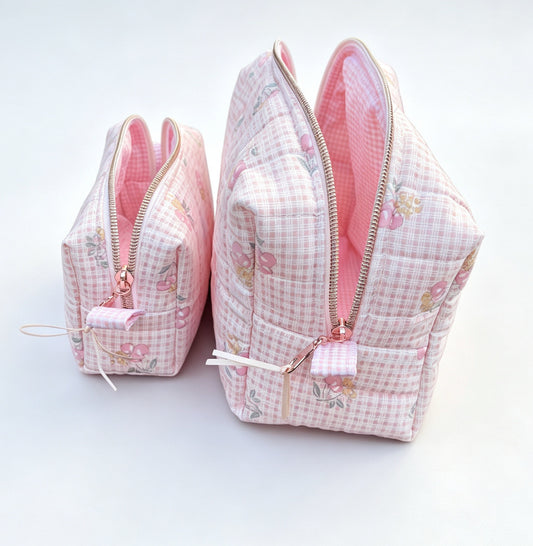 Peach Pink Meadow Matching Quilted Bag Set