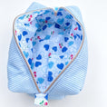 Load image into Gallery viewer, HeySewCute Corduroy Makeup Bag – Sky Blue with Cherry Heart Lining