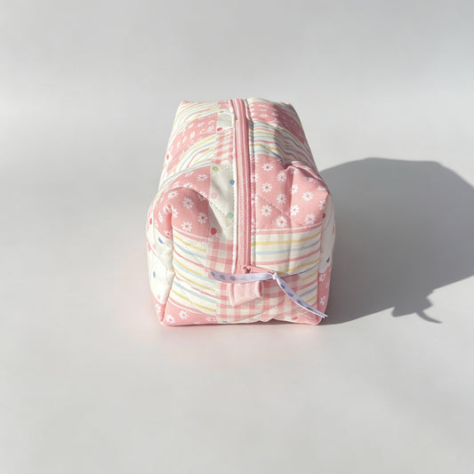 Pink Patchwork Quilted Makeup Bag – Soft Cosmetic Pouch