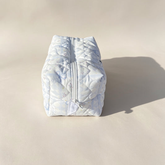 Light Blue Quilted Makeup Bag – Heart Cosmetic Pouch