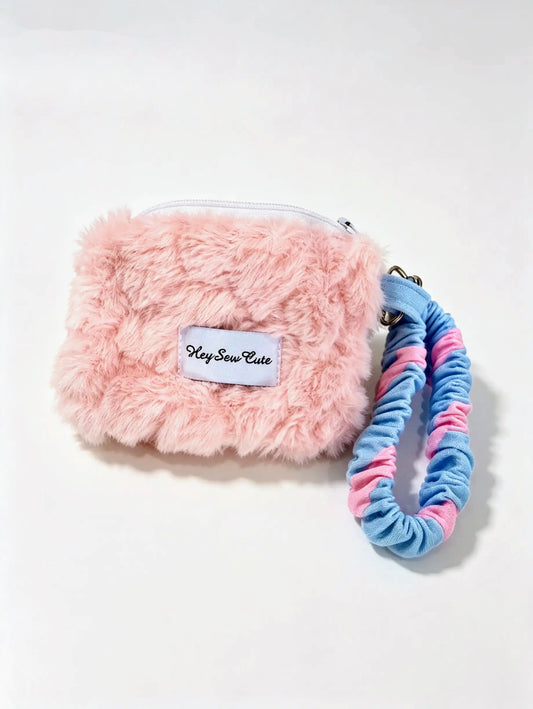 Pink Puff Pouch & Scrunchie Keyring Set
