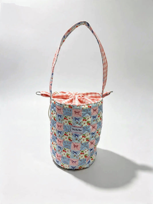 Cherry Bow Quilted 6-Pocket Skincare Organiser Bag