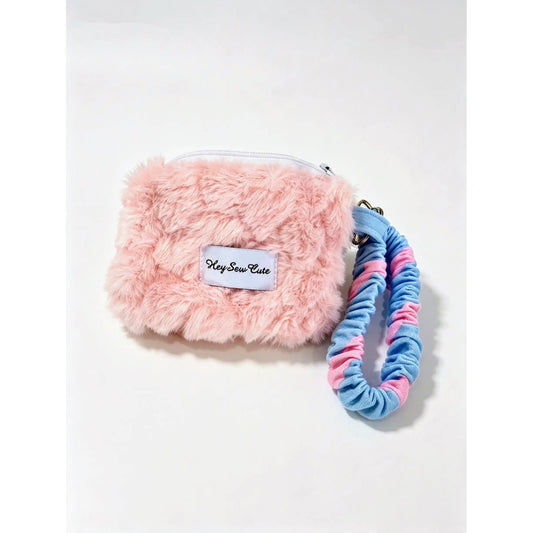 Pink Puff Pouch & Scrunchie Keyring Set