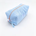 Load image into Gallery viewer, HeySewCute Corduroy Makeup Bag – Sky Blue with Cherry Heart Lining