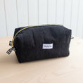 Load image into Gallery viewer, Black corduroy makeup bag with black gingham lining by HeySewCute