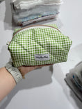Load image into Gallery viewer, Daily Muse green gingham handmade makeup bag product view