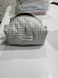 Load image into Gallery viewer, Daily Muse grey gingham handmade makeup bag product view