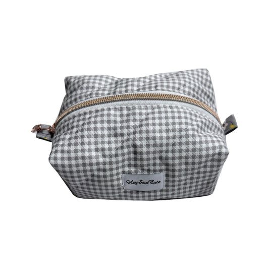 Daily Muse grey gingham makeup bag, original product on white background