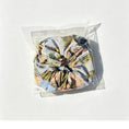 Load image into Gallery viewer, Handmade NZ Made Scrunchie Duo – Blue Graphic & Vintage Floral back view