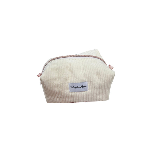 HeySewCute Little Box medium makeup bag Cream Corduroy product view on white background