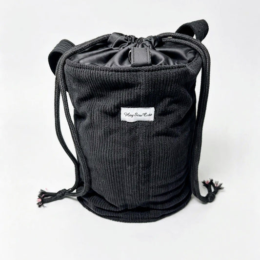 Black Corduroy 6-Pocket Skincare Organiser Bag – Large