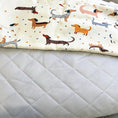 Load image into Gallery viewer, Grey Sausage Dog Quilted Mochi fabric combination preview; fabrics shown before sewing