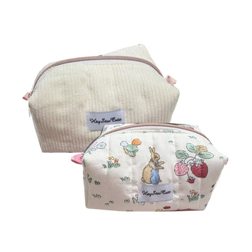 The Daily Muse Collection by HeySewCute – Bunny Garden and Cream Corduroy handmade makeup bags
