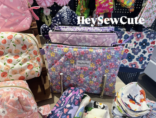 HeySewCute Quilted Pouch – Purple Blossom Edition