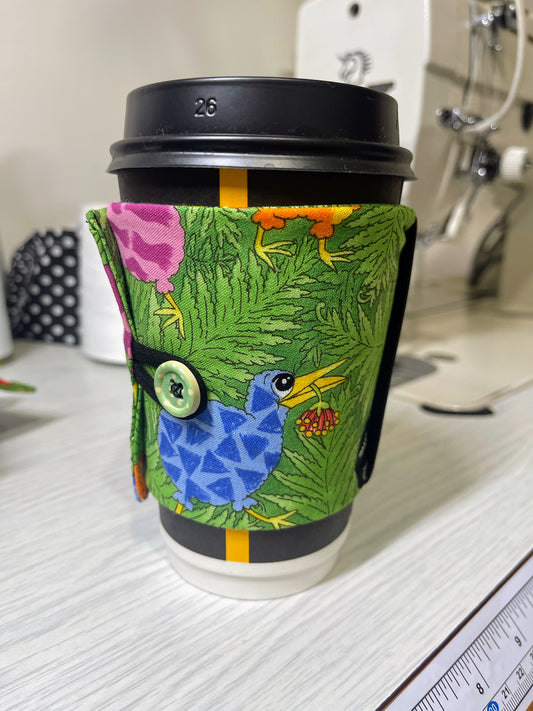 HeySewCute Rainbow Kiwi Coffee Cozy – Reusable Kiwiana Cup Sleeve (handmade in NZ)