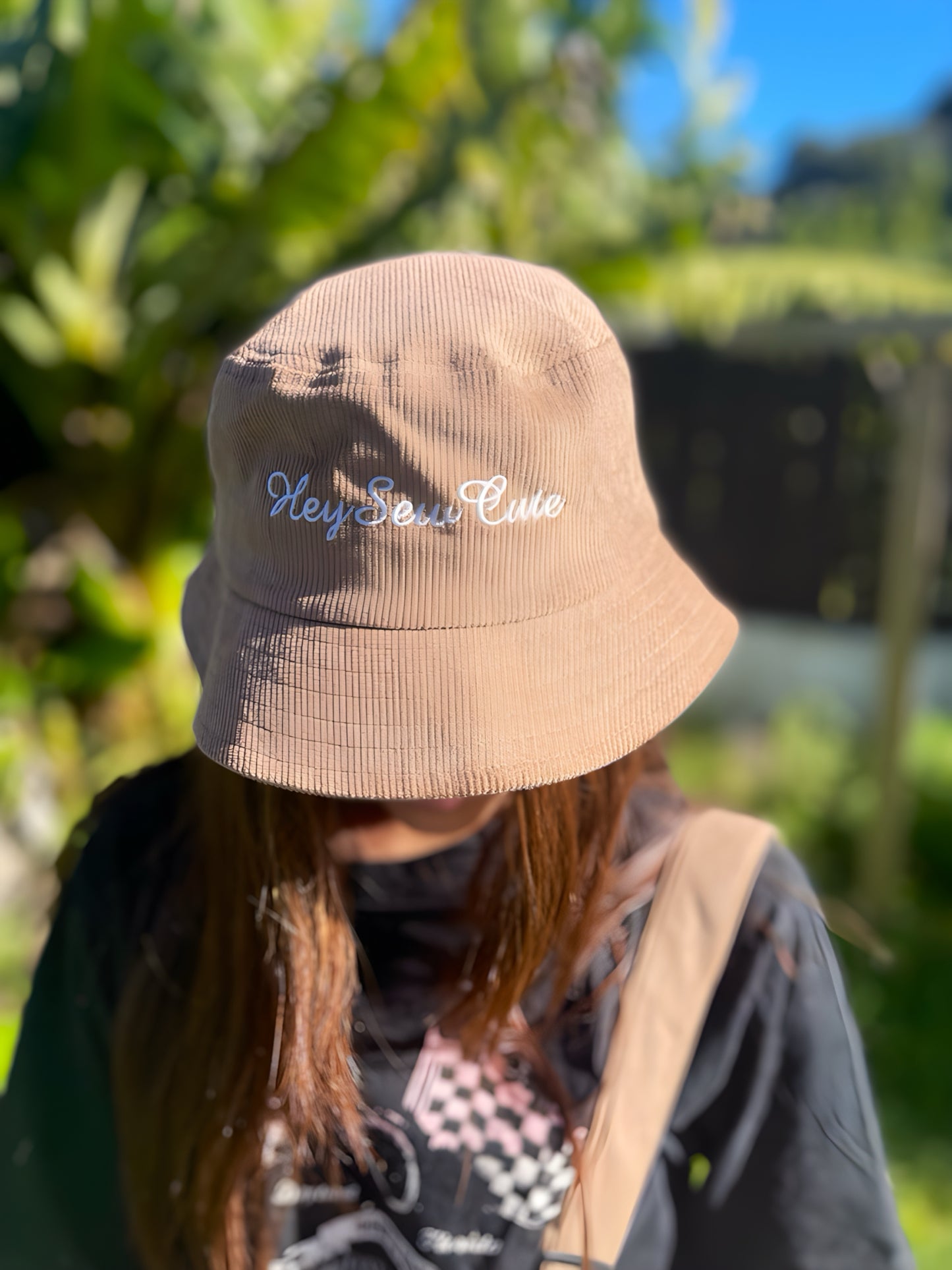 HeySewCute Embroidered Corduroy Bucket Hat – Loose Fit
