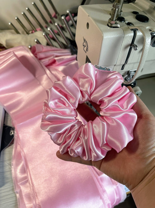 HeySewCute Large Pink Satin Scrunchie