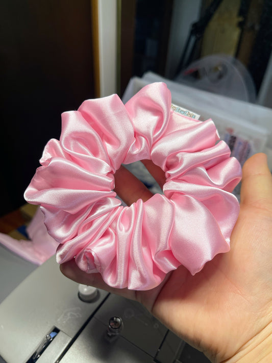 HeySewCute Large Pink Satin Scrunchie