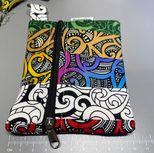 Handmade Patchwork Zipper Pouch with Keyring – Koru Pattern Fabric