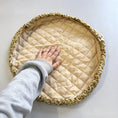 Load image into Gallery viewer, Beige Bloom Mochi opened flat, showing the quilted interior and brown floral edging
