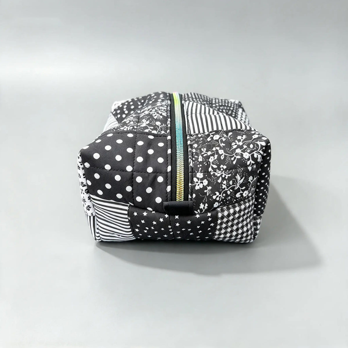 HeySewCute monochrome patchwork quilted pouch studio view 4